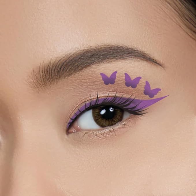 2-in-1 Eyeliner Stamp, Pigmented Intense Black Formula, Smudge-Budge Proof, Sweatproof, 24 Hour Stay Eyeliner Stamp (purple butterfy)