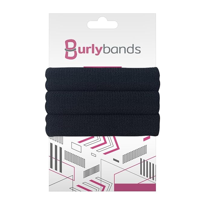 Burlybands Large Hair Ties for Thick, Heavy or Curly Hair - Non-Slip, Non-Damage, Seamless Women's Ponytail Scrunchies - Black, 3 Pcs