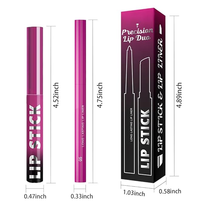 2Pcs 2 in 1 Matte Light Purple Lip Liner and Lipstick Combo Set for Women,Lipstick Stain Lip Liner for Daily & Party Long Lasting Waterproof Smudge Proof 24 Hour Full Coverage Vegan Lip Makeup Kit