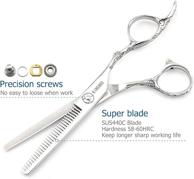 Hair Scissors 6 Inch Professional Barber Hair Thinning Scissors Thinning Shears 440C Barber Shears 30 Teeth Rose handle KINSARO for Hairdresser Barbershop or Home Use