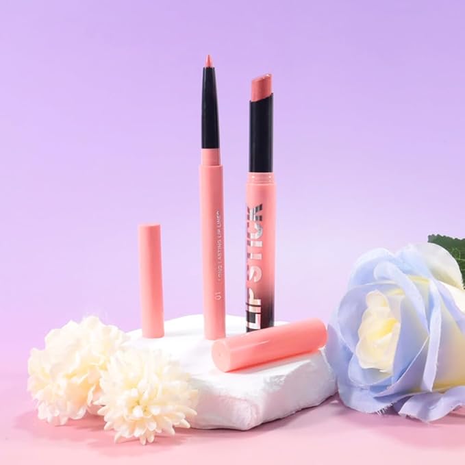 2Pcs 2 in 1 Matte Nude Lip Liner and Lipstick Combo Set for Women,Lipstick Stain Lip Liner for Daily & Party Long Lasting Waterproof Smudge Proof 24 Hour Full Coverage Vegan Lip Makeup Kit