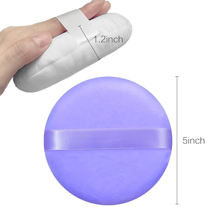 2 PCS large Powder puff, 5 inch cotton super soft Powder puff, washable, loose powder puff, baby powder, body puff round (Purple)