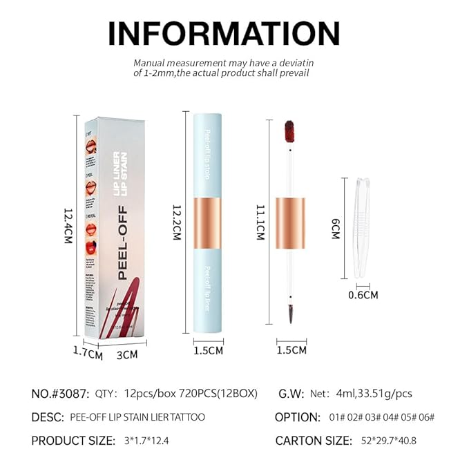 Matte Lip Liner Peel Off Lip Stain, Long Lasting Peel Off Lip Liner Stain, Peel-off Lip Gloss For All Skin Types, Transfer-proof Highly Pigmented Color Waterproof, (04#, Pack of 1)