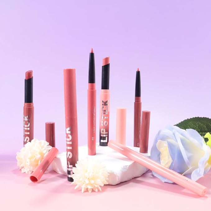 6Pcs 2 in 1 Nude Rose Red Brown Lip Liner and Lipstick Combo Set for Women,Lipstick Stain Lip Liner for Daily & Party Long Lasting Waterproof Smudge Proof 24 Hour Full Coverage Vegan Lip Makeup Kit