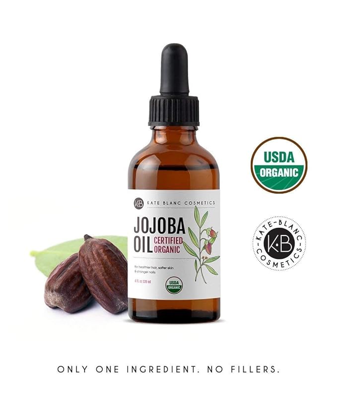 Kate Blanc Cosmetics Organic Jojoba Oil for Hair, Skin & Face (2oz, 100% Pure Cold Pressed, Natural). Gua Sha Oil for Face & Dermaplaning