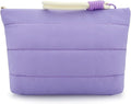 DOB SECHS Striped Quilted Makeup Bag with Wristlet Strap Cute Puffy Cotton Cosmetic Bag for Women, Small Puffer Toiletry Zipper Make Up Pouch, Quilt Clutch Bag Travel Organizer Storage Pouches, Purple