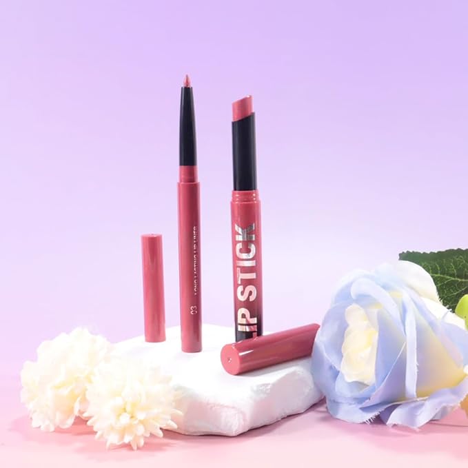 2Pcs 2 in 1 Matte Purple Lip Liner and Lipstick Combo Set for Women,Lipstick Stain Lip Liner for Daily & Party Long Lasting Waterproof Smudge Proof 24 Hour Full Coverage Vegan Lip Makeup Kit
