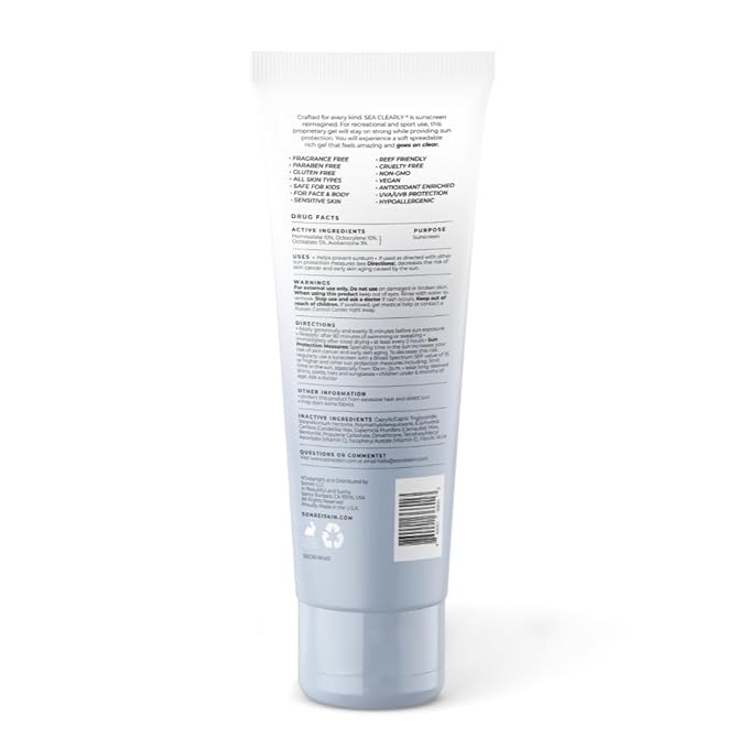 Sonrei Sea Clearly Premium SPF 50 Clear Face and Body Organoshield Sunscreen Gel | UVA, UVB & Antioxidant Enriched, Water Resistance, UV Protection, Vegan, GMO & Gluten Free - 3.4 Fl Oz (Pack of 1)