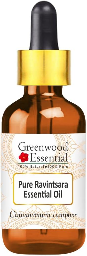 Greenwood Essential Ravintsara Essential Oil (Cinnamomum camphora) with Glass Dropper | Pure | Non-Sticky | Non-Greasy | Lightweight | Men & Women | All Skin Types | Steam Distilled 100ml (3.38 oz)