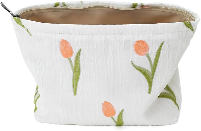 Floral Jacquard Makeup Bag - Large Capacity Cosmetic Pouch & Travel Toiletry Organizer with Zipper, Perfect for Daily Use, Gifts, and On-the-Go Essentials, Purses for Women Clearance