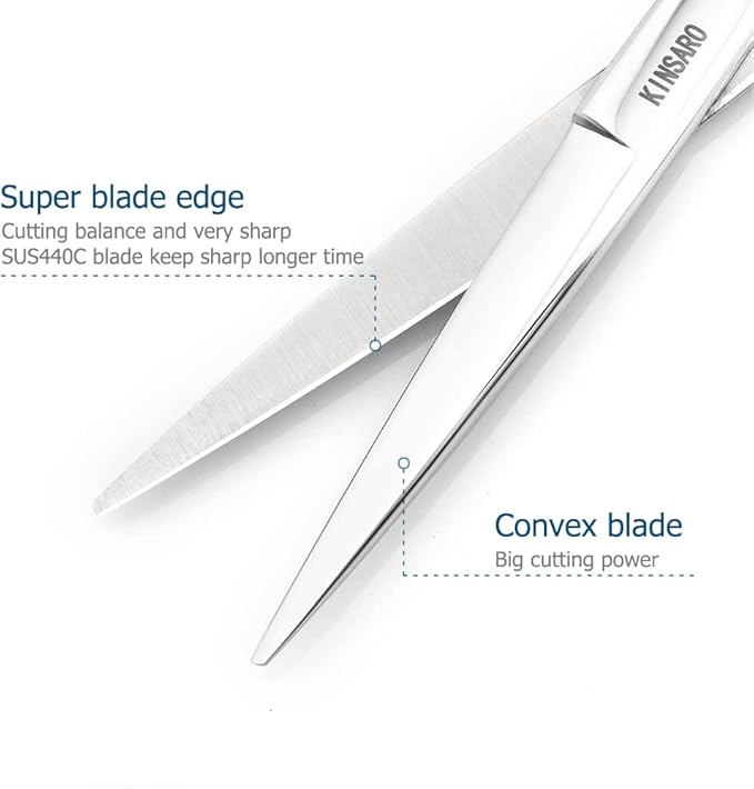 Professional Hair Shears 6" Silvery Blind Hole Sharp Hair Cutting Scissors Haircut Barber Scissors Barber Shears Convex Edge 440C KINSARO for Hairdresser Barbershop or Home Use