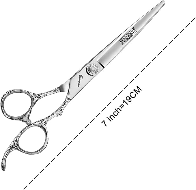 6/7-Inch Professional Hair Scissors Haircut Rose Pattern Hair Scissors Styling Tools Japanese Stainless Steel Scissor Set (7-inch cutting scissors-A)