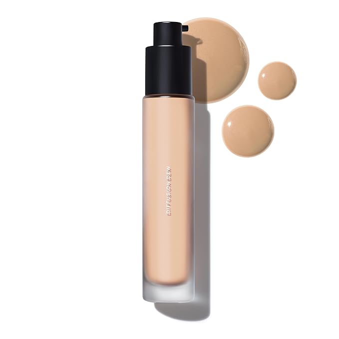 MAKE Beauty Diffusion Dew Skin Tint. Sheer to Medium Coverage Radiant Finish. Blurring, Smoothing, and Brightening for Glowing Complexion. Enhanced with Niacinamide and Adenosine. Neutral 02