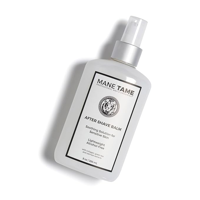 MANE TAME Profession Men’s Grooming After Shave Balm – Post Shave Balm with Collagen, Green Tea, & Oatmeal Extract - Hydration & Protection from Shaving Irritation & Dryness, 9 oz.