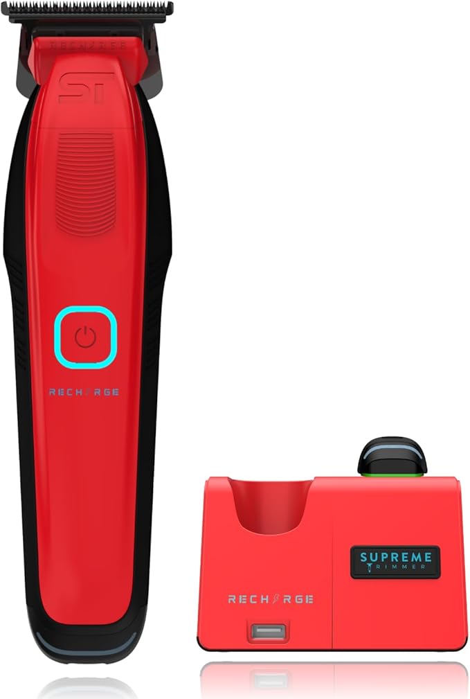Supreme Trimmer Recharge ST777 – Professional Barber Trimmer with 2 Removable Batteries | 8000 RPM Motor, Zero Gap DLC Blades, Smart Charging Dock, USB-C Fast Charge