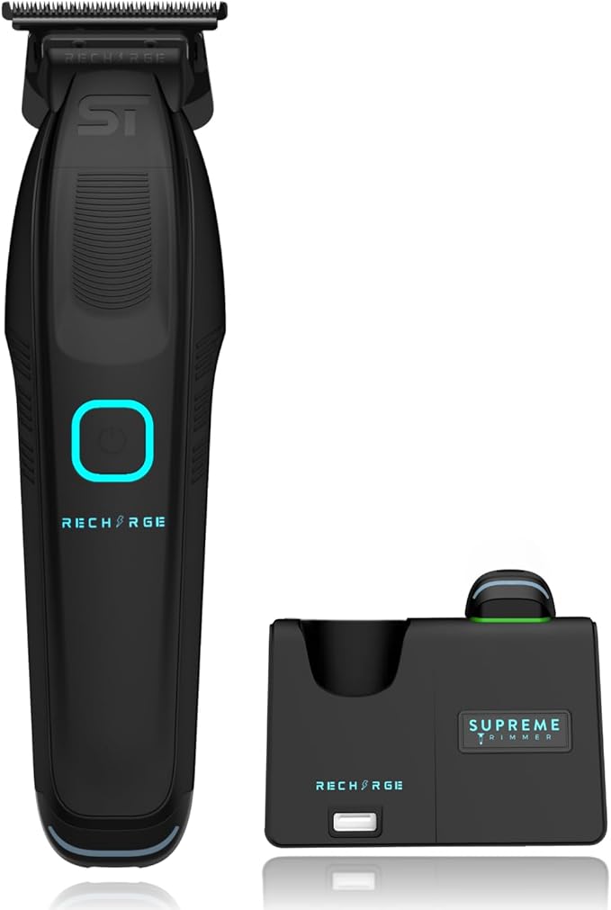 Supreme Trimmer Recharge ST777 – Professional Barber Trimmer with 2 Removable Batteries | 8000 RPM Motor, Zero Gap DLC Blades, Smart Charging Dock, USB-C Fast Charge