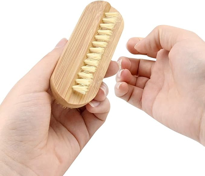 2 Pcs Bamboo Nail Brushes, Two Side Hand Nail Brush with Tampico Fiber Bristle, Small Finger Nail Brush for Toes Nails Fingertips Hands Home Salon Use