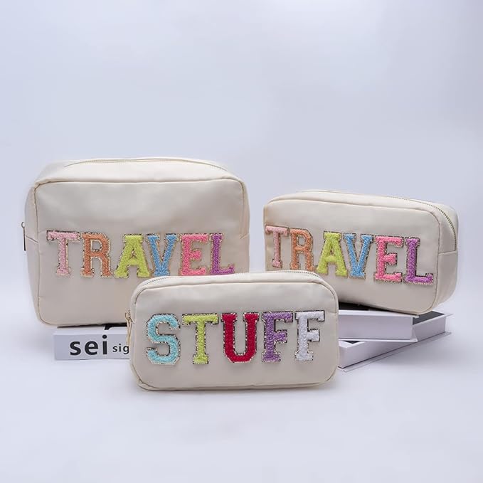 Travel Essentials Makeup Bag for Women Water-resistant Toiletry Organizer Nylon Cosmetic Pouch Preppy Stuff