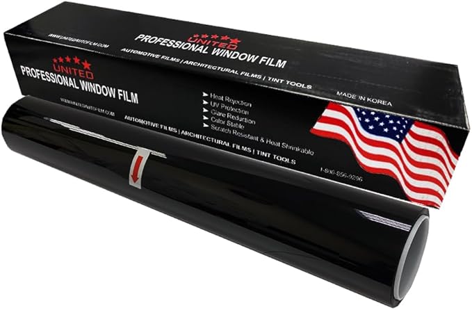 United Window Tint Universal Black 35% VLT 24" in x 100'Ft Standard Dyed 1Ply Film Black Color - Privacy Window Tint for Car, Home, Blocks UV/IR Rays, Reduce Heat & Glare - Adhesive Window Film