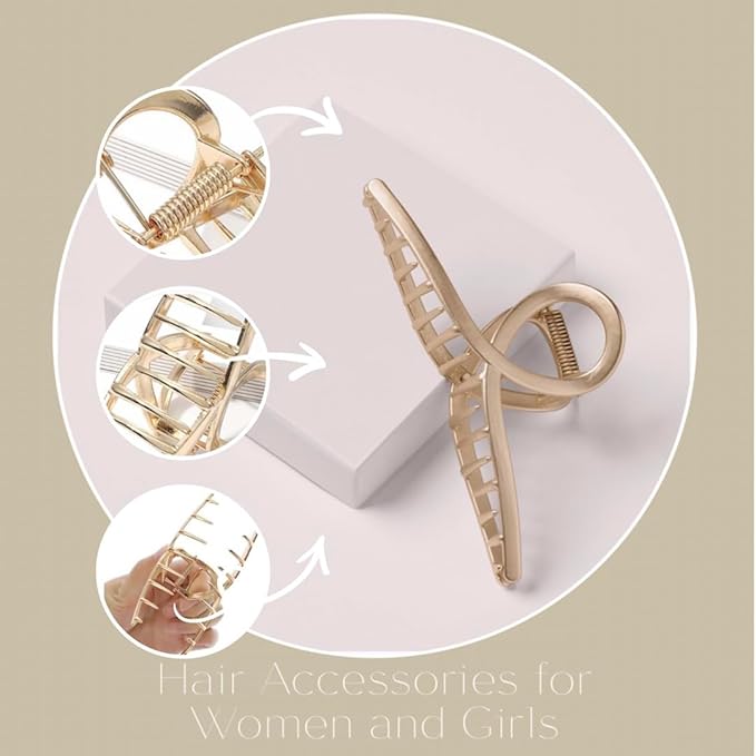 2 Pack Large Metal Hair Claw Clips with Pearls 4.3 Inch - Gold Hair Accessories for Women's Thick Hair Styling, Strong Hold, and Fashion