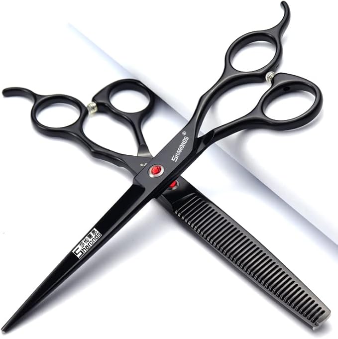 SHARONDS 6/7 Inch Professional 440C Hair Cutting Scissor Salon Hairdressing Thinning Shears Perfect for Barber and Home Use (7 in 2pc)