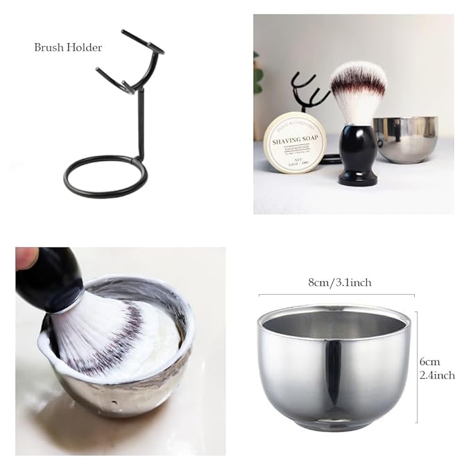 Shaving Brush Set for Men, 4pcs Shaving Set Includes Shaving Brush, Shaving Soap, Shaving Bowl and Brush Stand