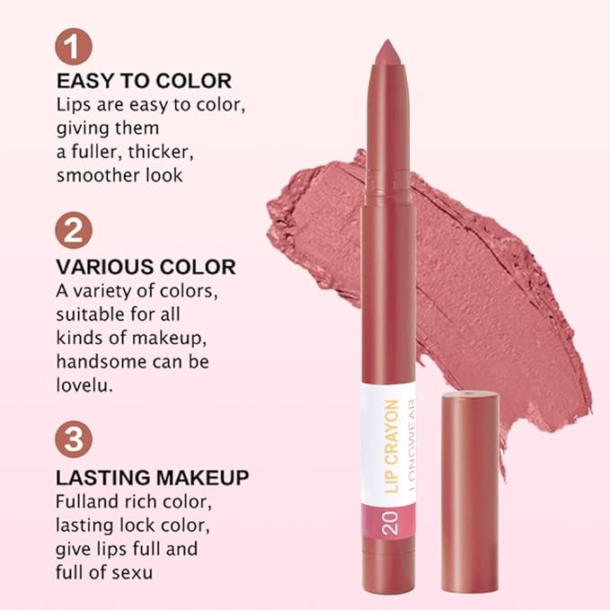 BINGBRUSH Lip Crayons Matte Longwear Lipstick Pack Set,Moisture Smooth Lipliner With Built-in Sharpener Ultimate Lip Crayon for Makeup- Waterproof Velvet Lipgloss Lip Stain(20#light coral)