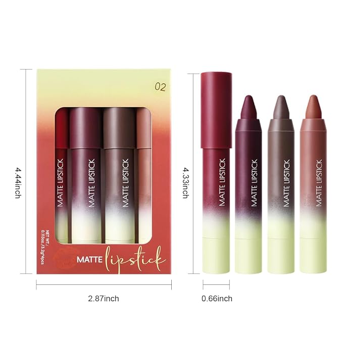 4Pcs Matte Lip Lipstick Crayon Lip Liner Thick Pencil, High-Pigment Outline lips, Non-sticky Matte Velvet Texture, Waterproof & Smudge-Proof Longwear Pigmented, Fit for all tones (02 Set