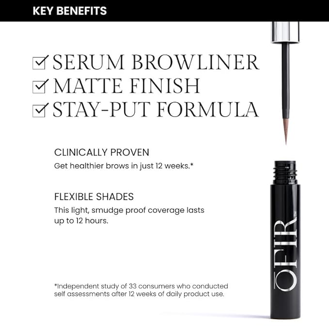 OFIR Brow Tonic Serum Browliner | Cruelty-Free Hybrid Makeup & Skincare | Smudge-Proof Matte Finish with Hyaluronic Acid & Plant Extracts | Strengthening Brow Serum | Cacao - Dark Brown, 0.057 Oz