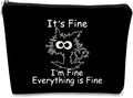Funny Cute Cat Makeup Bag,Cat Lover Gifts For Women,Its Fine Im Fine Everythings Fine,Black Cat Cosmetic Bag Small Pouch,Birthday Gift,Coworker Gifts(Black)