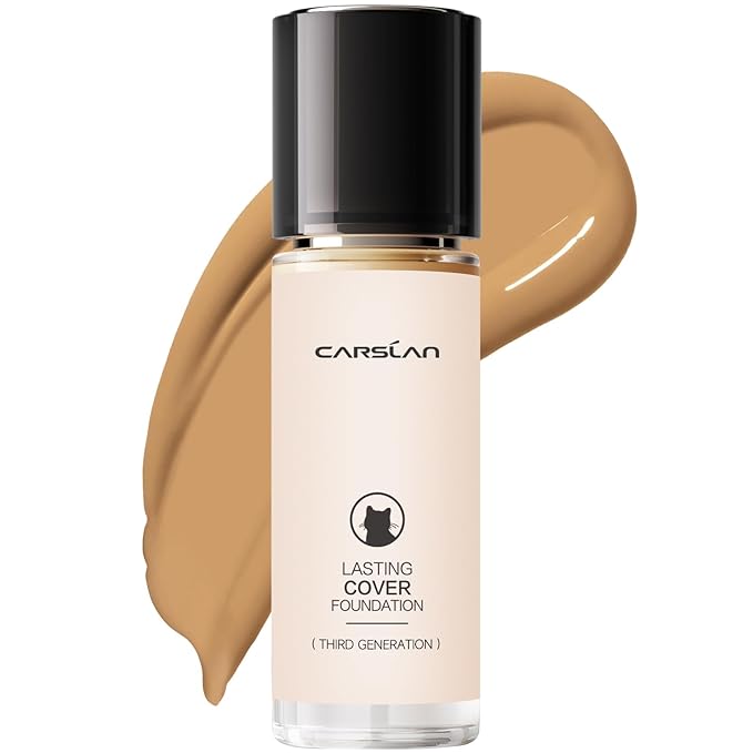 CARSLAN Lasting Cover Foundation, 24H Longlasting Full Coverage Matte Finish Face Makeup, Poreless, Lightweight, Waterproof, Oil Free Liquid Foundation, M02