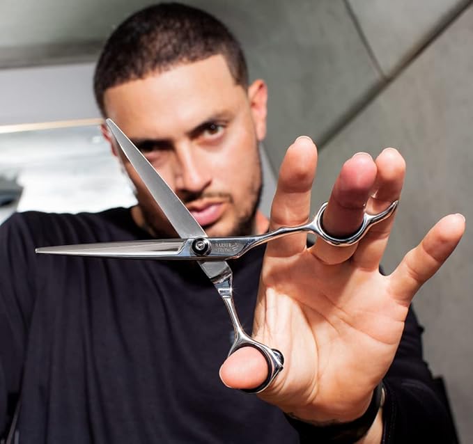 Barber Strong The Barber Shears, Japanese-Forged Stainless Steel Scissors, Adjustable Tension, Durable & Easy to Sharpen, Angled Thumb Ring for Open-Handed Cutting Techniques