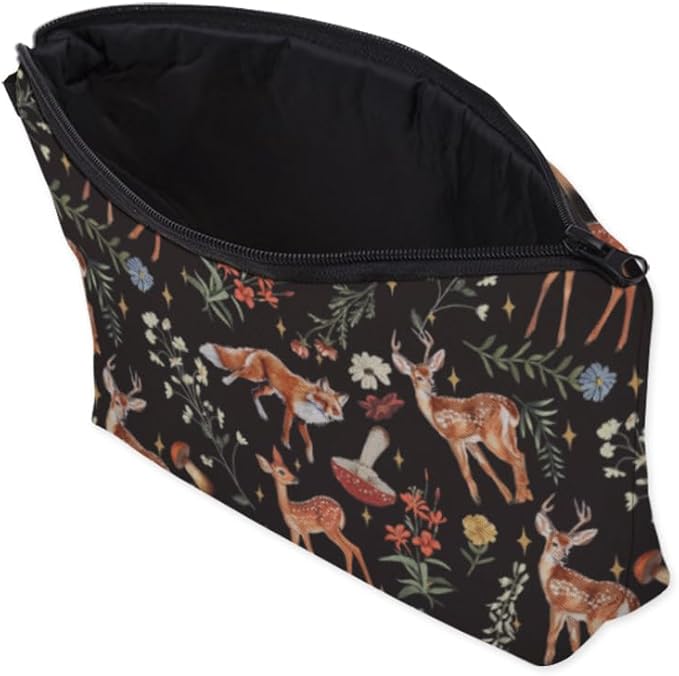 Small Makeup Bag Cosmetic Bag for Women, Pretty Design Organizer Case with Zipper Closure, Lightweight and Water-Resistant Make Up Bag - 8.65"x 5.35" x 7.08"（Sika Deer & Fox）