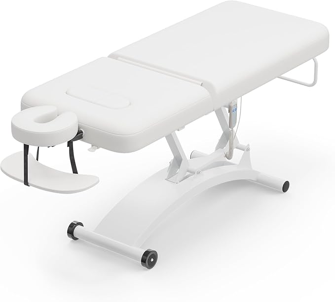 Paddie 550lbs Electric Lift Massage Table Professional for Treatment/Facial/Beauty/Spa/Physical Therapy, Adjustable Backrest/Face Cradle/Rolling Wheels, White