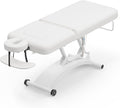 Paddie 550lbs Electric Lift Massage Table Professional for Treatment/Facial/Beauty/Spa/Physical Therapy, Adjustable Backrest/Face Cradle/Rolling Wheels, White