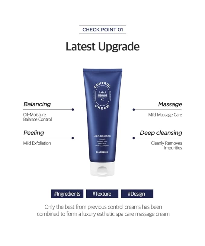 CHARMZONE Control Cream [NEW VERSION] – Korean Skincare Exfoliating Face & Body Massage Cream for Removing Sebum & Dead Skin Cells, Hydrating Self-Massage Moisturizer (150ml / 5.07 fl oz)