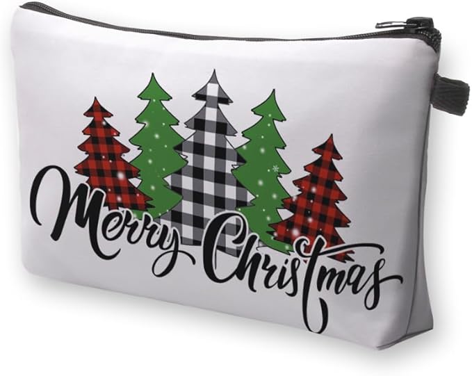 Small Makeup Bag Cosmetic Bag for Women, Pretty Design Organizer Case with Zipper Closure, Lightweight and Water-Resistant Make Up Bag - 8.65"x 5.35" x 7.08"（Merry Christmas）