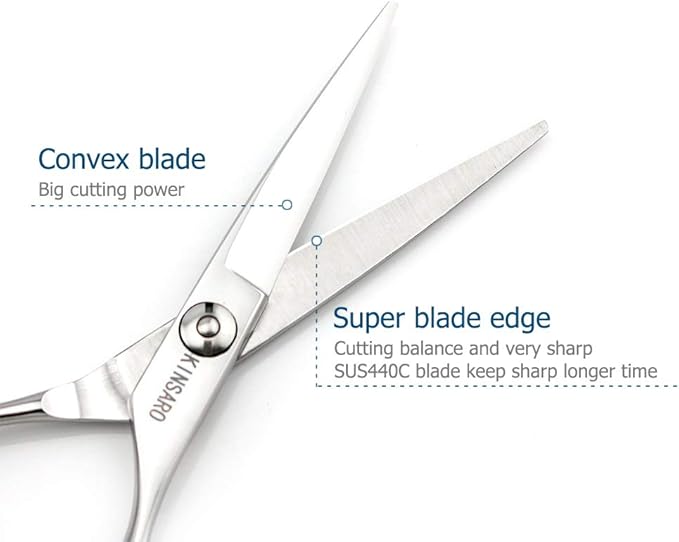5.5" Barber Hair scissors Professional Hair Cutting Shears 440C Hair Cutting Scissors Shears Haircut Scissors Silvery Convex Blades KINSARO for Hairdresser Barber or Home Use
