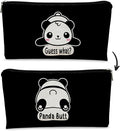 Panda Gifts Black Makeup Bag,Gifts for Panda Lover Wonmen Girls,Cute Baby Panda Guess What It's Pug Butt Cosmetic Bag,Makeup Case for Teen Girls Daughter,Panda Accessories,Canvas Zipper Pouch