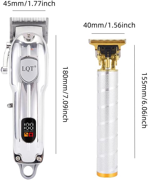 Professional Hair Clipper Set, Gold, LED Display, with Trimmer, 8 Guide Combs, Barber Shaver Set, with Travel Case and Haircut Cape (Silver)