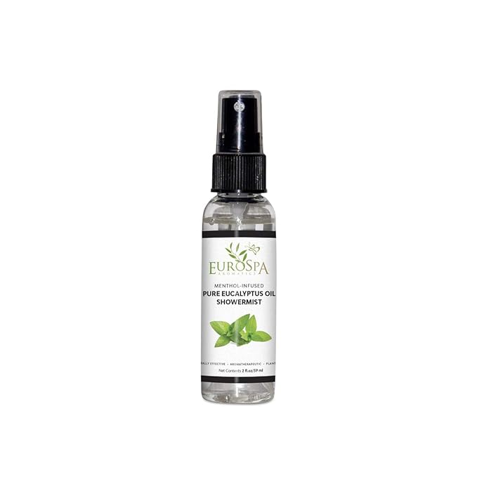 EuroSpa Aromatics Pure Eucalyptus Oil ShowerMist and Steam Room Spray, All-Natural Premium Aromatherapy Essential Oils - Menthol Infused, 2oz