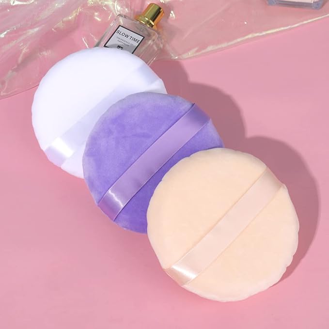 2 PCS large Powder puff, 5 inch cotton super soft Powder puff, washable, loose powder puff, baby powder, body puff round (Purple)