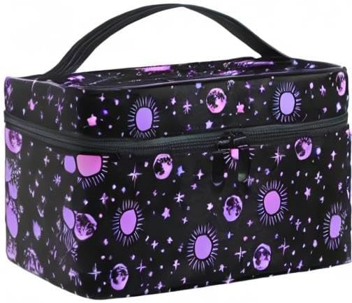Makeup Bags, Moon Sun Stars Makeup Organizer Bags Toiletry Bag Box Travel Cosmetic Bag Make Up Train Case for Women Teen Girl Ladies