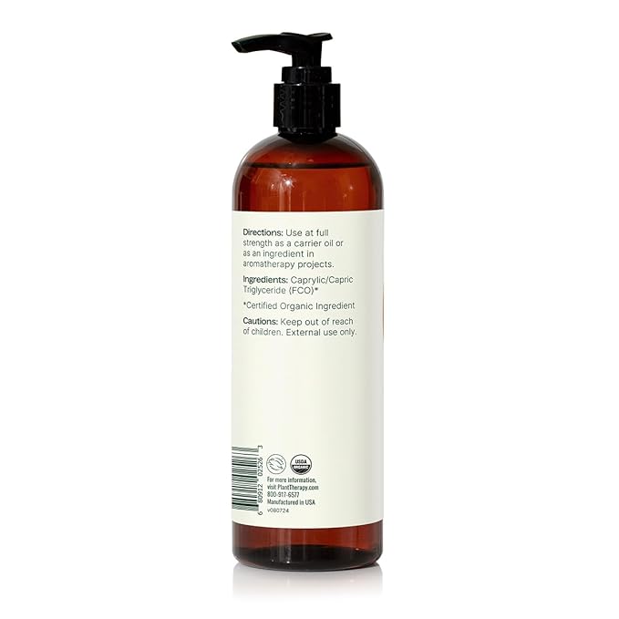 Plant Therapy Organic Fractionated Coconut Oil for Skin, Hair, Body 100% Pure, USDA Certified Organic, Natural Moisturizer, Massage & Aromatherapy Liquid Carrier Oil 16 oz