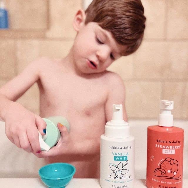 Dabble & Dollop Strawberry + Vanilla Body Wash & Shampoo – 3-in-1 Natural Bubble Bath for Kids, No Parabens or Sulfates, Vegan, Gluten-Free, Tear-Free (2-Pack)