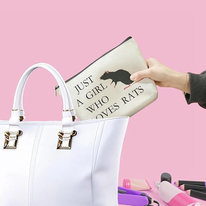 VICBOU Cute Rat Makeup Bag Rat Gifts for Women Girls Rats Decor Stuff Merch for Animal Lovers Funny Christmas Birthday Gift for Teens Best Friend Daughter BFF Sister Bestie Cosmetic Bag