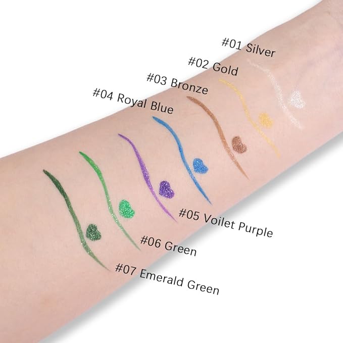 evpct 1Pcs Green Glitter Shimmer Liquid Eyeliner Eye Shadow Makeup Pencil Pen, Green Face Body Glitter False Eyelashes Lashes Freckles Accessories, Sparkle Metallic Colored Eyeliner Waterproof Smudge