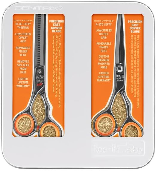 Cricket Centrix Roc-It Dog Professional Stylist 5.75” Hair Cutting Shears and RTL-30 Thinning Hair Cutting Scissors Duo Set, Salon Barber Supplies for Women and Men Haircut, Lefty