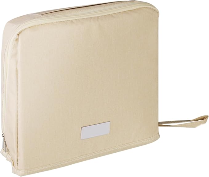 Large Capacity Standing Makeup Bag for Travel, Foldable Hanging Toiletry Organizer with 3 Storage Layers & 8 Inner Pockets, Portable Cosmetic Case for Women (Beige)