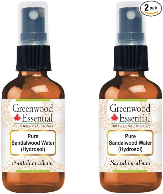 Greenwood Essential Pure Sandalwood Water (Hydrosol) (Santalum Album) (Pack of Two) 50ml X 2 (3.38 oz)